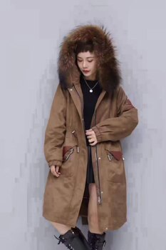 Duozi Brand Genuine Product 061 Model, Plus Size, Fashionable Casual Loose Fit, Slimming Effect, Real Fur Collar Parka