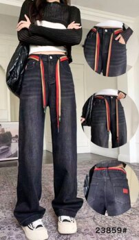 Yiimi Official Store Genuine 23859 Model Plus Size Fashion Casual Loose Slimming Stretch Denim Wide-Leg Pants