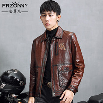 Mens leather jacket 2021 new leather jacket mens short oil wax sheepskin lapel youth locomotive thin coat