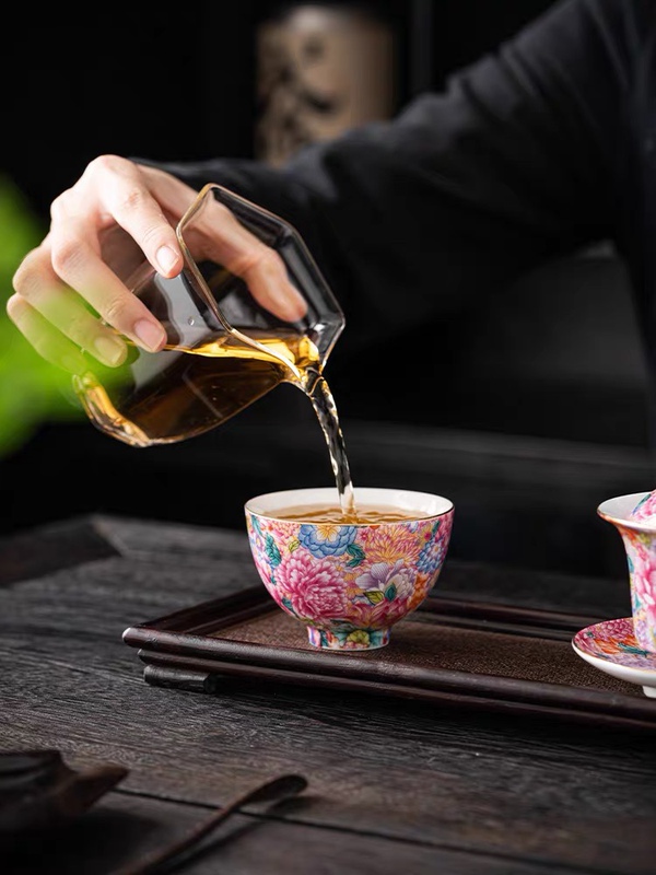 Enamel Tea Cup, Palace-Style Multi-Flower Master Cup, Ceramic Kung Fu Tea Set, Tea Tasting Cup, High-End Household Teapot and Tea Bowl Enamel Tea Cup, Palace-Style Multi-Flower Master Cup, Ceramic Kung Fu Tea Set, Tea Tasting Cup, High-End Household Teapot and Tea Bowl
