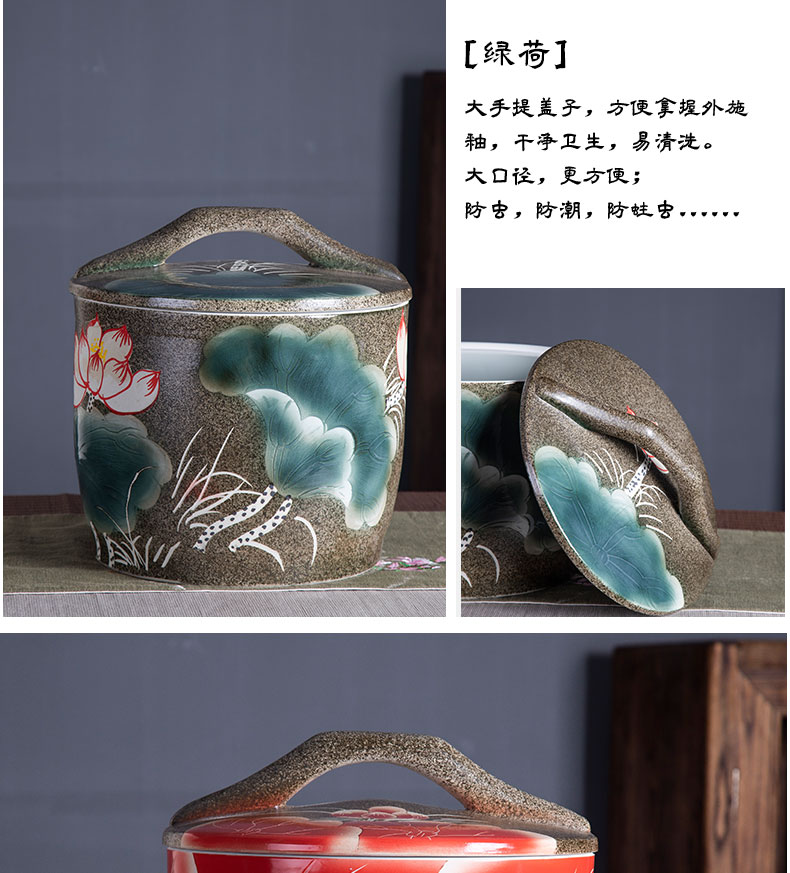 Jingdezhen ceramic barrel tank ricer box 10 jins 20 jins home storage tank with cover the ancient tea pot moistureproof