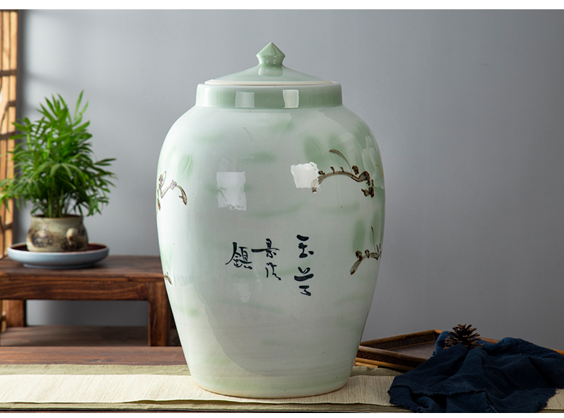 Jingdezhen ceramic barrel tank caddy fixings 50 kg 100 catties of household ceramics storage tank with cover sealed container