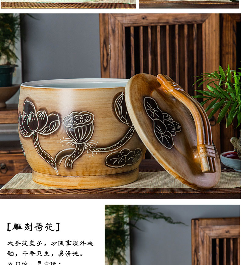 Jingdezhen ceramic barrel 10 jins 20 jins 30 jins home storage tank is sealed with cover ricer box tank cylinder moistureproof