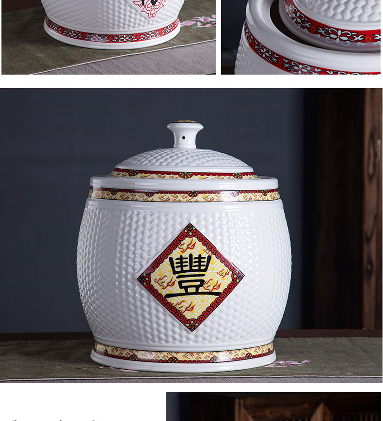 Jingdezhen ceramic barrel ricer box 10 jins 20 jins 30 jins household rice storage box with cover moistureproof insect - resistant seal storage