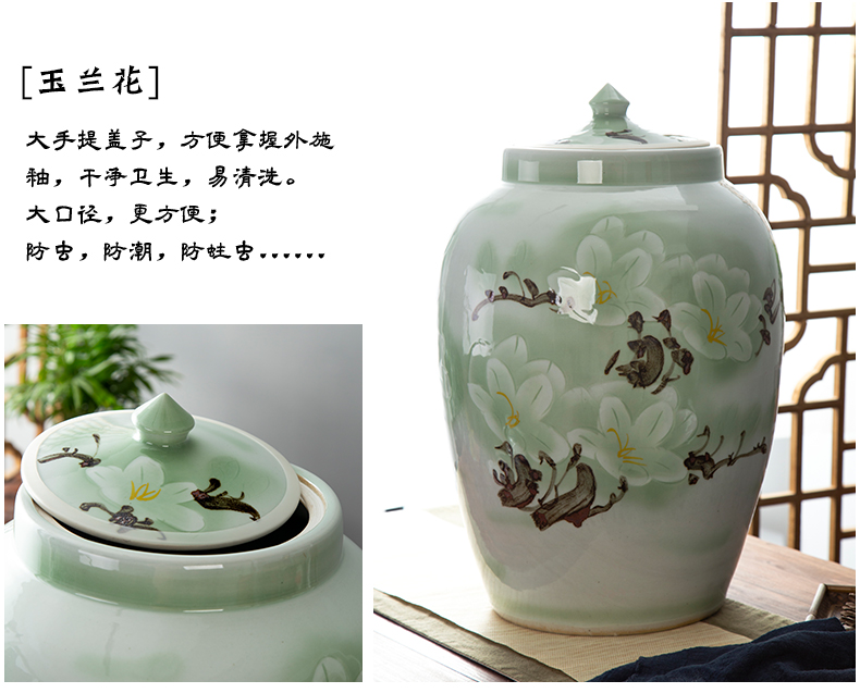 Jingdezhen ceramic barrel tank caddy fixings 50 kg 100 catties of household ceramics storage tank with cover sealed container