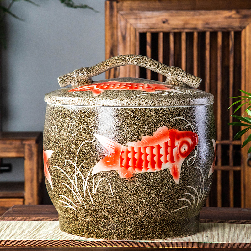 Jingdezhen ceramic barrel 10 jins 20 jins 30 jins home storage tank is sealed with cover ricer box tank cylinder moistureproof