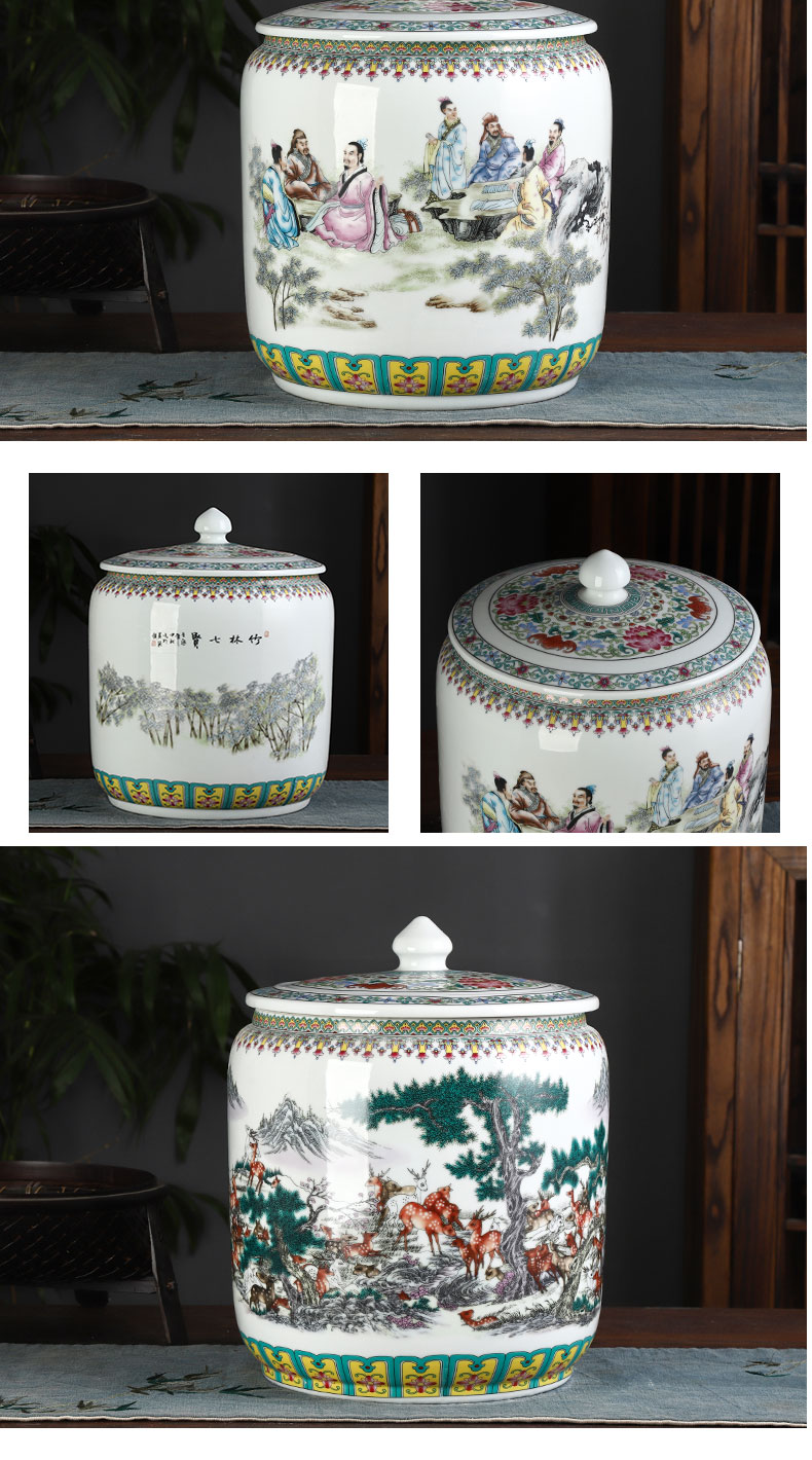 Jingdezhen ceramic barrel ricer box caddy fixings 20 jins 30 jins with cover household moistureproof insect - resistant seal storage tank