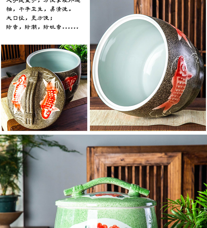 Jingdezhen ceramic barrel 10 jins 20 jins 30 jins home storage tank is sealed with cover ricer box tank cylinder moistureproof