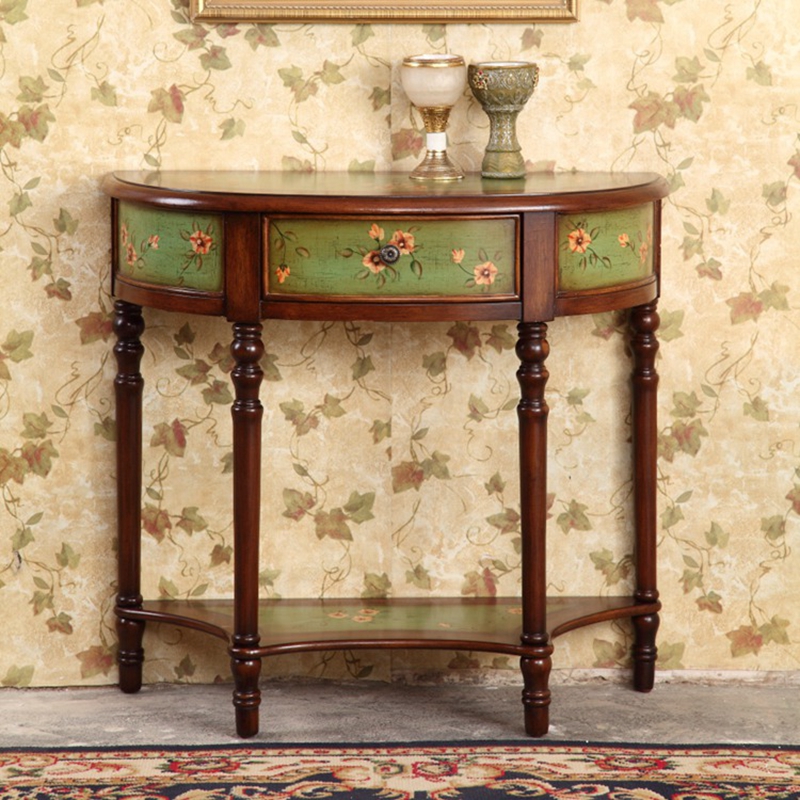 American Xuanguantai Corridor Edge Desk Several Table Makeup Desk end View Desk Hand Painted Semi-circle Table 0 86 m Solid wood