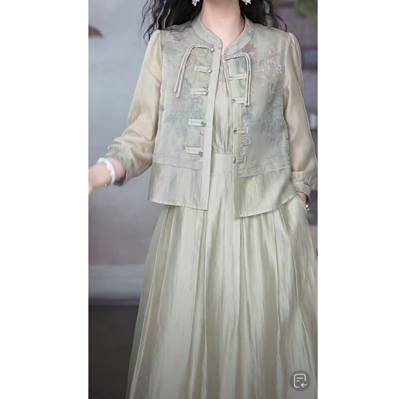 Hueq High-End Embroidered Suit Dress for Women, Summer Elegant and Age-Reducing New Chinese Style Dress Two-Piece Set