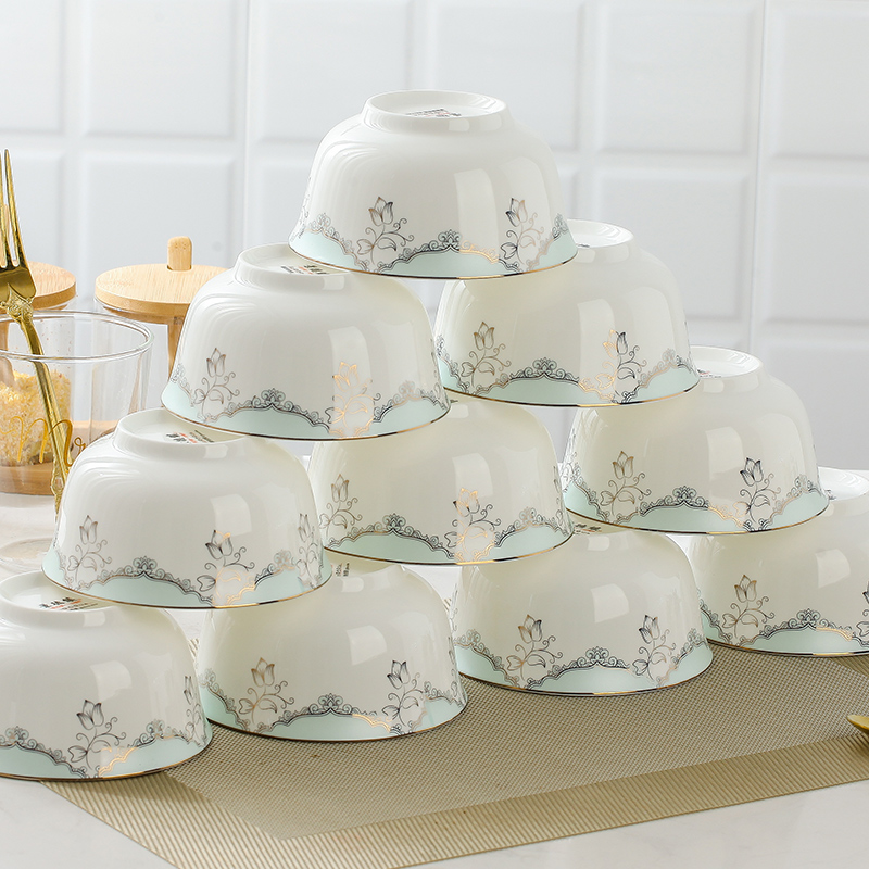 Jingdezhen ceramic bowl of rice bowls 10 pack 】 【 tableware suit ipads porcelain bowl set 5 inches soup bowl