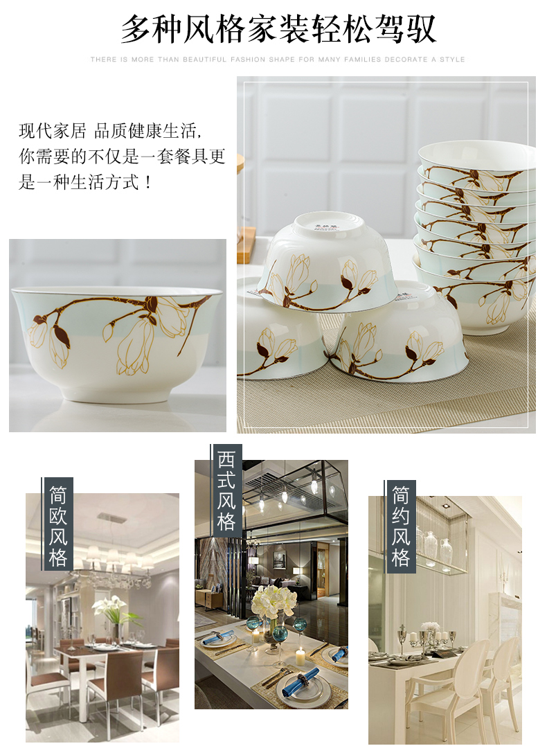 Jingdezhen ceramic bowl of rice bowls 10 pack 】 【 tableware suit ipads porcelain bowl set 5 inches soup bowl