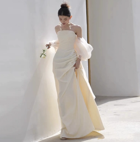 Ретро белое свадебное платье подходит для фотосессий для влюбленных, французский стиль