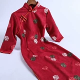 Ципао, длинное ретро красное платье, 2020 года, китайский стиль, осеннее, средней длины