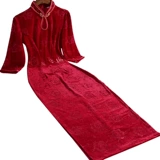 Красное демисезонное ципао, ретро длинное платье для невесты, 2020 года