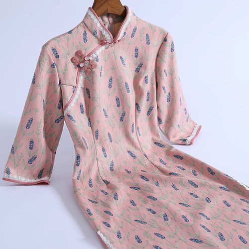 Демисезонное ципао, длинное ретро бархатное платье с рукавами, 2020 года