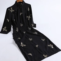 Черная вышитая цветочная шифона с бабочкой