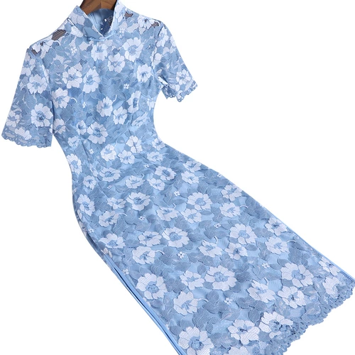 Ципао, кружевное сексуальное платье, 2020, китайский стиль, длина миди, яркий броский стиль