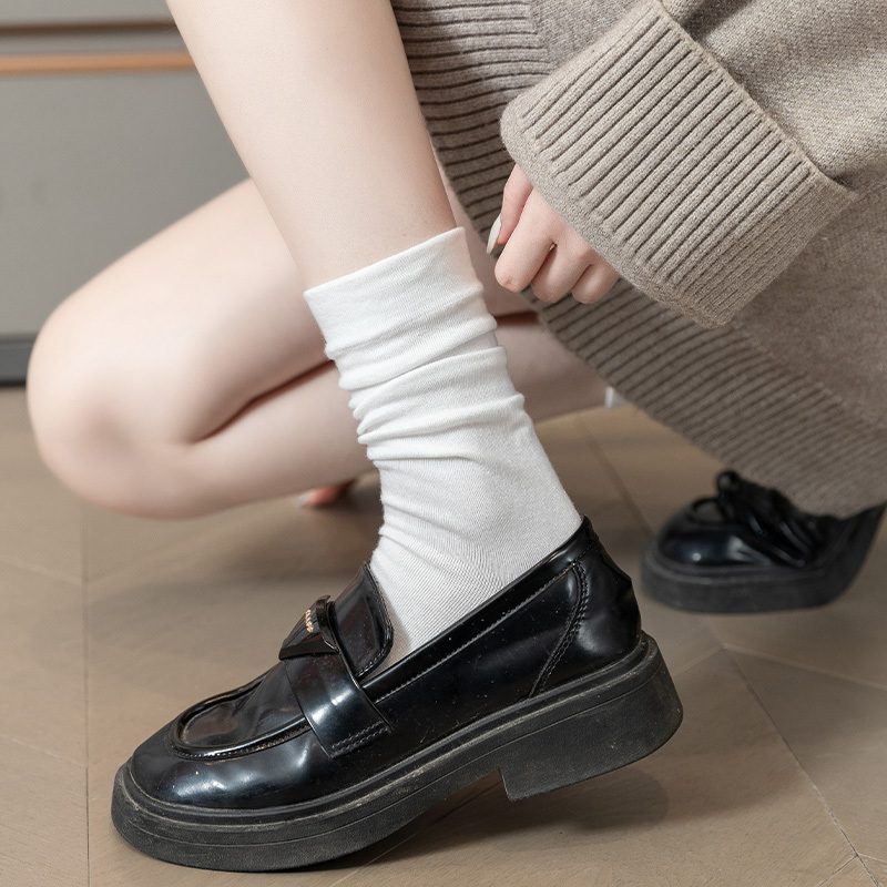 Women's Spring and Summer Pure Cotton Mid-Calf Socks, White, Suitable for Pairing with Loafers and Leather Shoes, Thin Long Socks for Summer