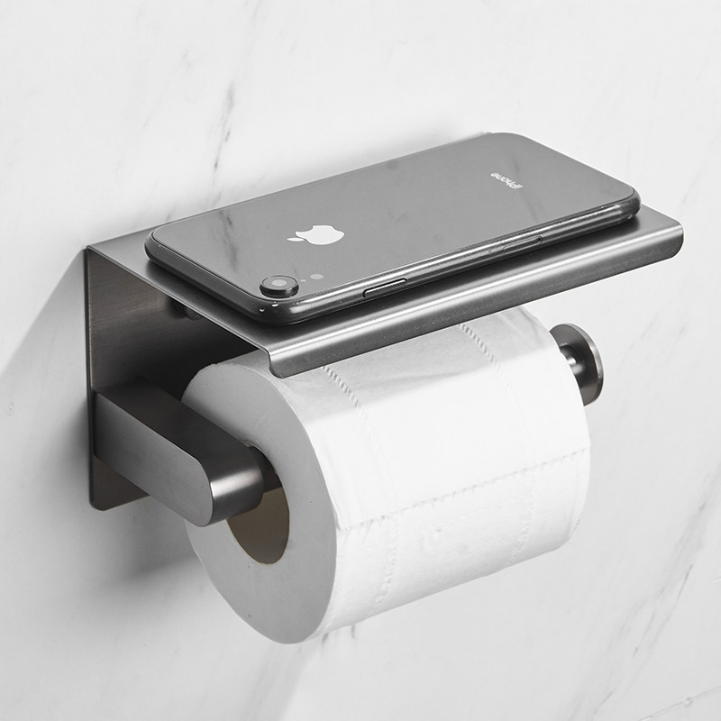 Gun Grey Drum Toilet Paper Rack 304 Stainless Steel Makeup Room Mobile Phone Shelve Toilet Toilet Paper Box Paper Towel Rack Free
