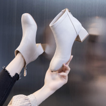 Martin boots children 2021 New Autumn Spring and Autumn Joker thick heel short short short boots high heel women shoes beige