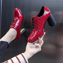 High heels women 2021 new spring and autumn Joker deep mouth autumn small leather shoes British style single shoes Red