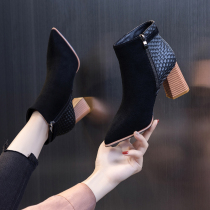 Martin short boots children 2021 new winter autumn and winter models Joker thick heel heel frosted pointed high heels tide