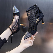 High heels children 2021 new summer wild heels with pointed head Middle heel rhinestone Martin short boots net boots cool boots tide