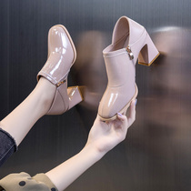 High heels children 2021 New Autumn Spring and Autumn Joker thick heel middle heel deep mouth single shoes small leather shoes British style