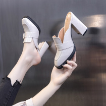 Sanders and slippers women 2021 new autumn fashion wear thick leather shoes bag head half drag high heels single shoes
