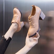 High heels women 2021 New Autumn Spring and Autumn Joker thick heel with waterproof platform small leather shoes autumn British single shoes