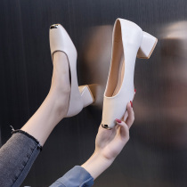 Single shoes children 2021 New Autumn Spring and Autumn fashion Joker thick heel middle heel shallow mouth small leather shoes high heels tide