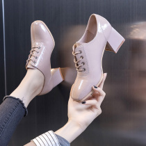 Small leather shoes women 2021 New Autumn Spring and Autumn British Joker thick heel square head deep mouth single shoes high heels