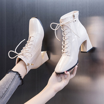 Martin boots children 2021 new winter autumn and winter British Joker thick heel short boots high heel women shoes beige autumn shoes