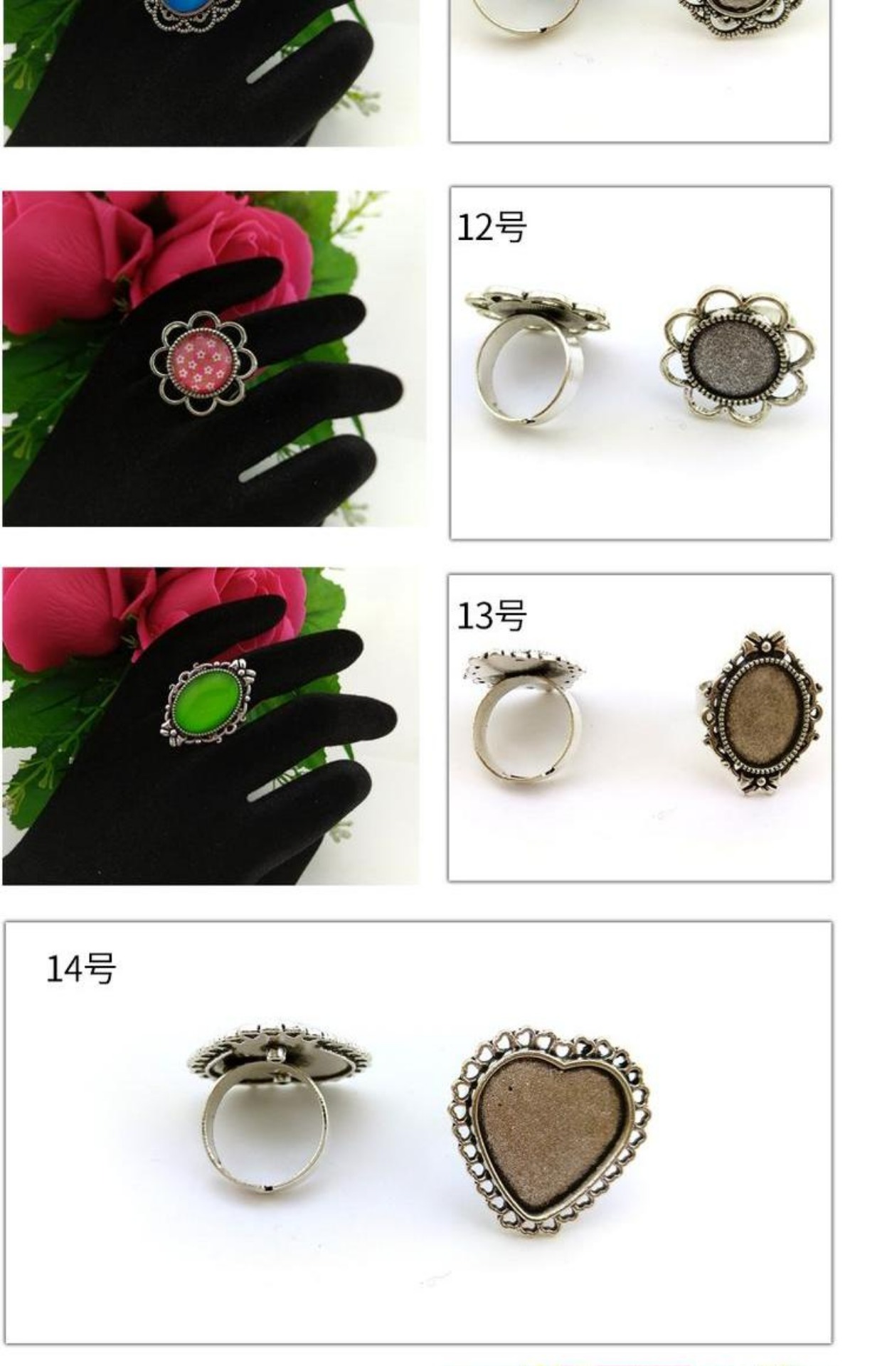 兰 水晶 饰品 配件 女 环 空 托 时光 宝石 底 托 复古 古 银 开口 戒 托 nhẫn nam vàng 18k