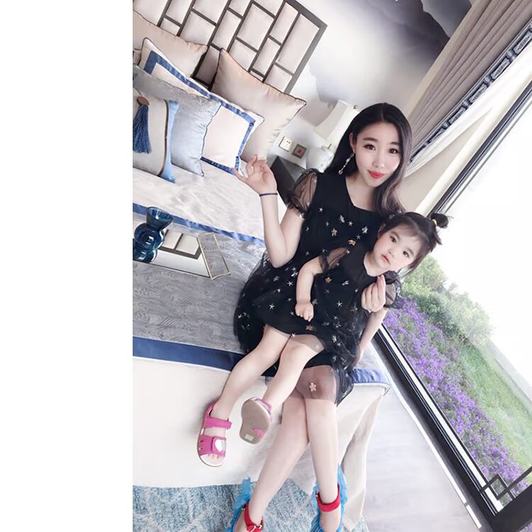 Trang phục cha mẹ cho bé mùa hè 2018 mới mùa hè nữ váy mùa hè Hàn Quốc Hàn Quốc váy lưới váy công chúa váy đồng phục gia đình