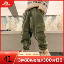 Mixi fruit brand overalls boys plus velvet pants autumn and winter childrens trousers 2021 new childrens casual