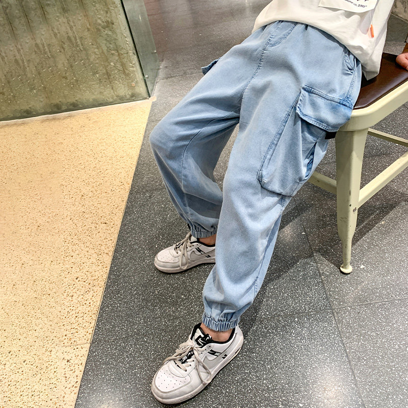 Mici fruit Korean version CUHK Boy's new Summer Costume Boy Pants Anti-mosquito Pants Frills Street Thin children Jeans Big Size