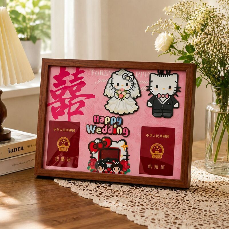 Dopamine Hello Kitty Cat Mosaic Photo Frame for Marriage Certificate DIY Handmade Gift for Friends