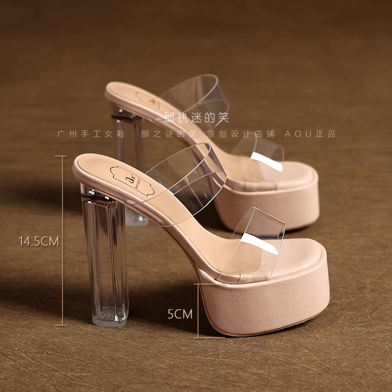 14cm Ultra-High Heel Transparent Sandals for Women, Sky-High Crystal Slippers for Women, Runway Wedding Shoes, Comfortable for Feet, Small Size 3233