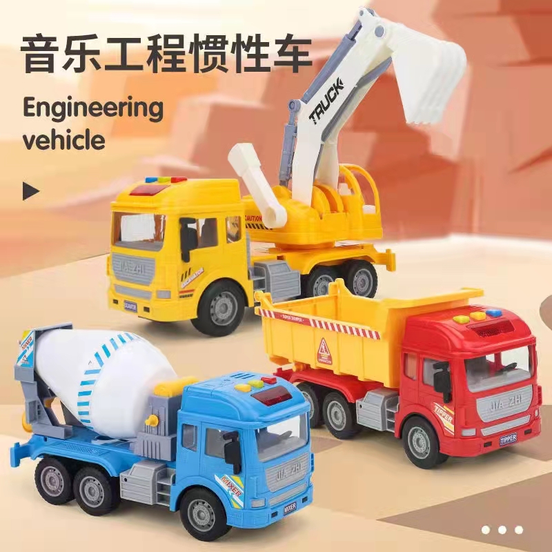 Boy Inertia Engineering Vehicle Children's Sound and Light Music Simulation Excavator Mixer Truck Transporter Dress Up House Wine Toy