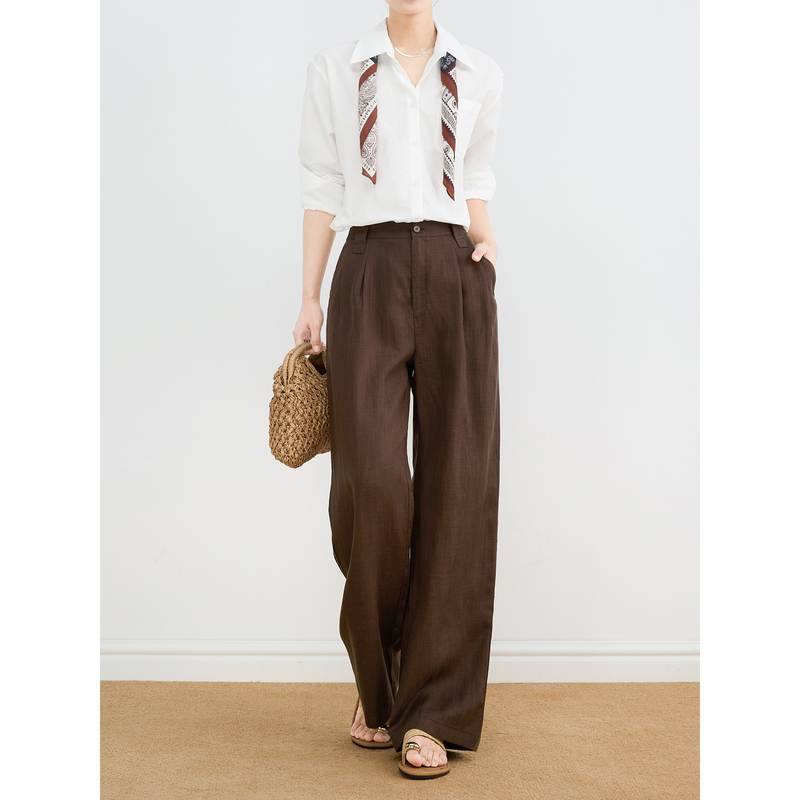 Lassen Old Money Style Coffee-Colored Anti-Wrinkle Tencel Linen Casual Pants for Women, Drapey Straight-Leg, Super Nice-Looking, Breathable Wide-Leg Pants Lassen Old Money Style Coffee-Colored Anti-Wrinkle Tencel Linen Casual Pants for Women, Drapey Straight-Leg, Super Nice-Looking, Breathable Wide-Leg Pants