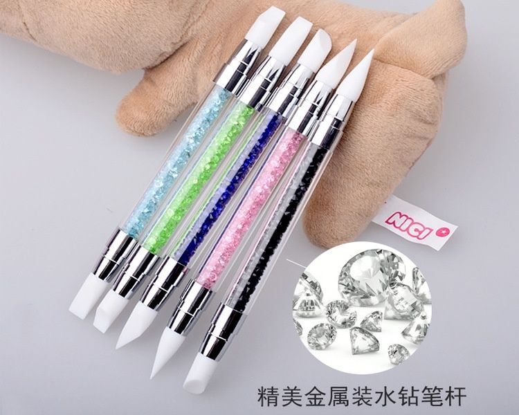 Dual-Ended Silicone Nail Art Pen for Carving and Embossing, Sticker Application, Mirror Powder, Cloud Brocade Glitter, Rhinestone Dotting Tool, Press Stick
