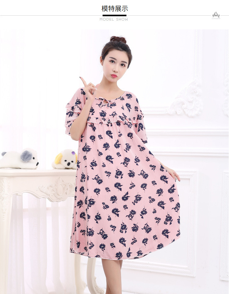 Mùa hè phụ nữ lỏng lẻo kích thước lớn ngắn- tay nightdress chất béo mm200 kg phụ nữ mang thai tăng chất béo bông bông nhà đồ ngủ