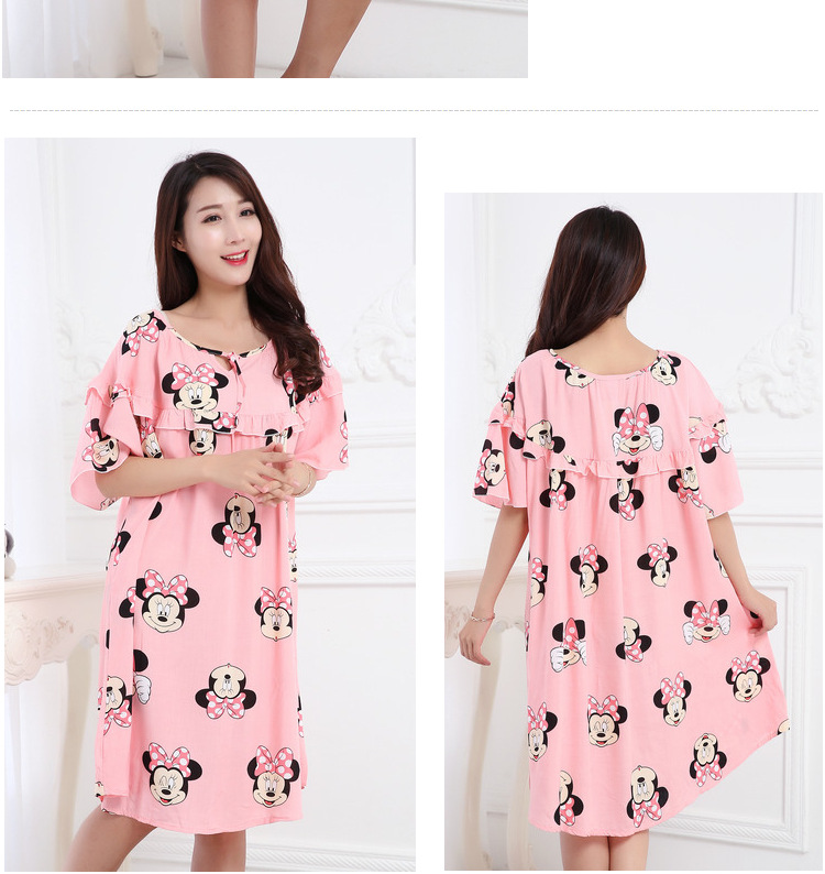 Mùa hè phụ nữ lỏng lẻo kích thước lớn ngắn- tay nightdress chất béo mm200 kg phụ nữ mang thai tăng chất béo bông bông nhà đồ ngủ