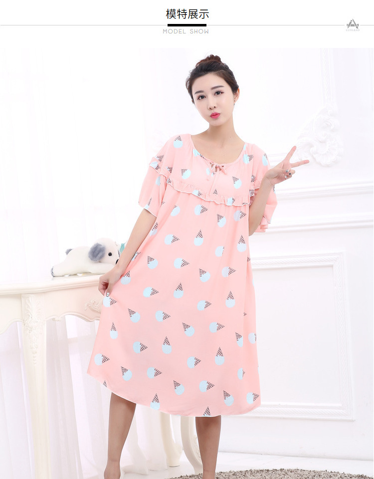 Mùa hè phụ nữ lỏng lẻo kích thước lớn ngắn- tay nightdress chất béo mm200 kg phụ nữ mang thai tăng chất béo bông bông nhà đồ ngủ