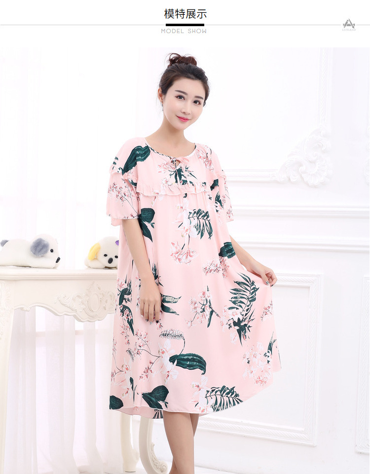 Nữ mùa hè siêu mỏng ngắn tay cotton lụa cotton ngủ váy lỏng giảm béo MM nhà ăn mặc thêm kích thước lớn 200 kg