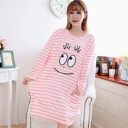 Váy ngủ nữ mùa thu Hàn Quốc cotton modal phim hoạt hình dài tay váy ngủ kích thước lớn phụ nữ mang thai béo MM dịch vụ tại nhà