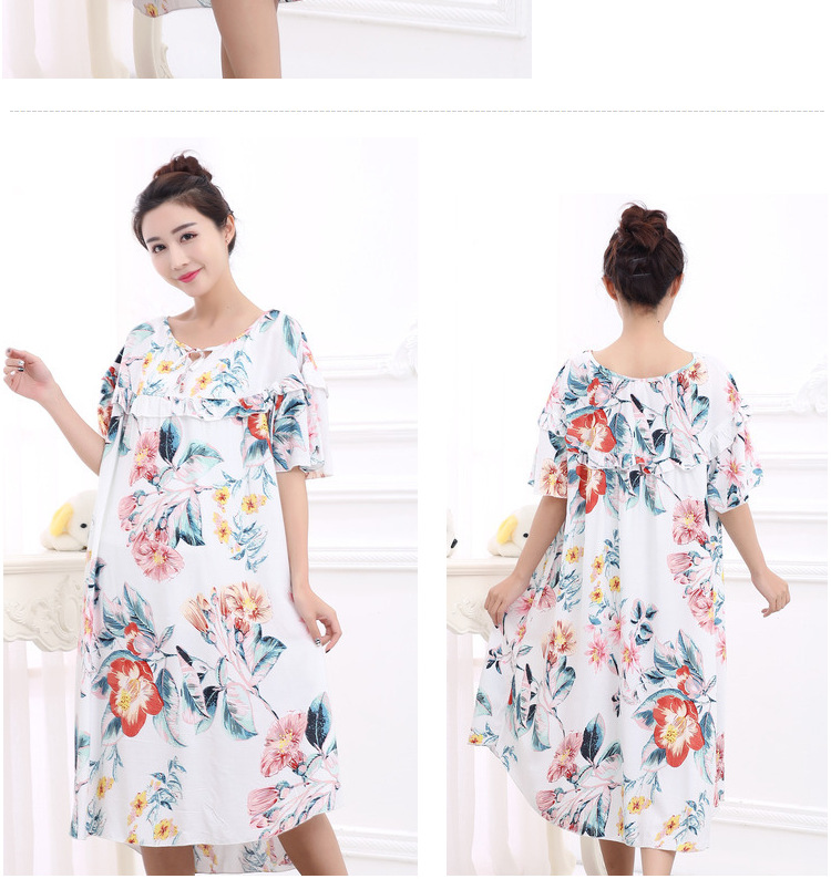 Mùa hè siêu mỏng ngắn tay cotton lụa rayon nightdress phụ nữ mang thai loose slimming MM tối thêm kích thước lớn 200 kg nữ