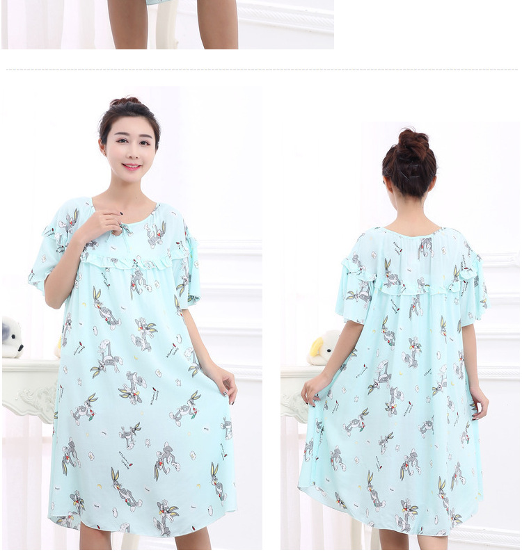 Mùa hè phụ nữ lỏng lẻo kích thước lớn ngắn- tay nightdress chất béo mm200 kg phụ nữ mang thai tăng chất béo bông bông nhà đồ ngủ